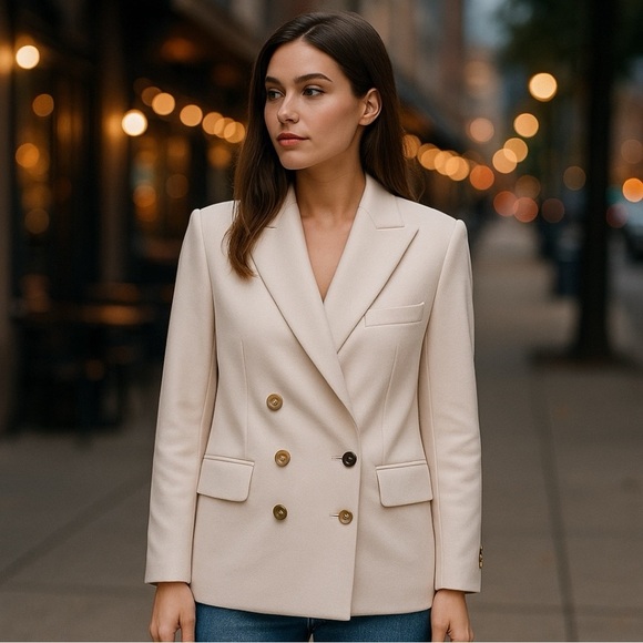 Moussy Vintage Wool Blazer XS | Double-Breasted Ivory Jacket | NWT $740 - Picture 1 of 10